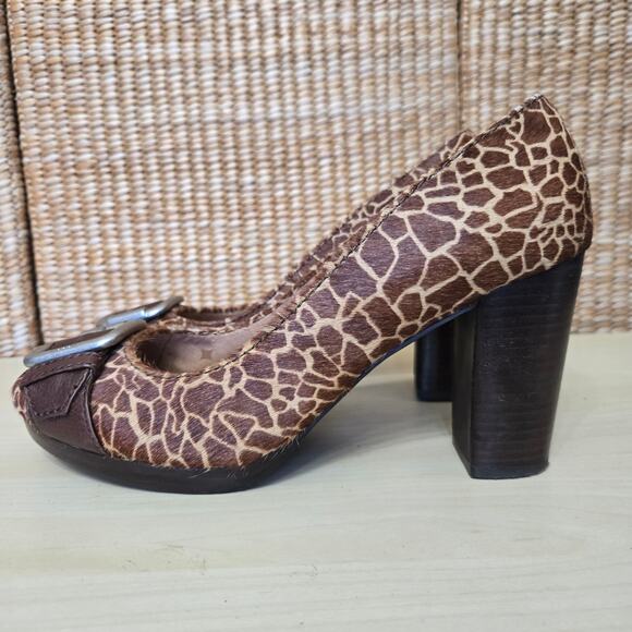 Fossil Womens Y2K Maddox Giraffe Print Calf Hair Buckle Chunky Block Heels 11 - Picture 5 of 11